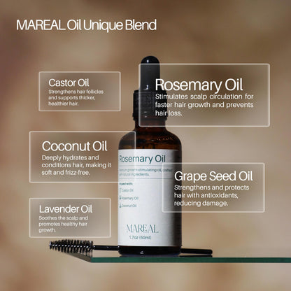 MAREAL Pure Rosemary Oil for Hair Growth & Scalp Health - Infused with Castor & Coconut Oil - Hair Thickening & Regrowth Treatment for Women & Men - 100% Natural - Up to 2-Month Supply - 1.7 fl oz