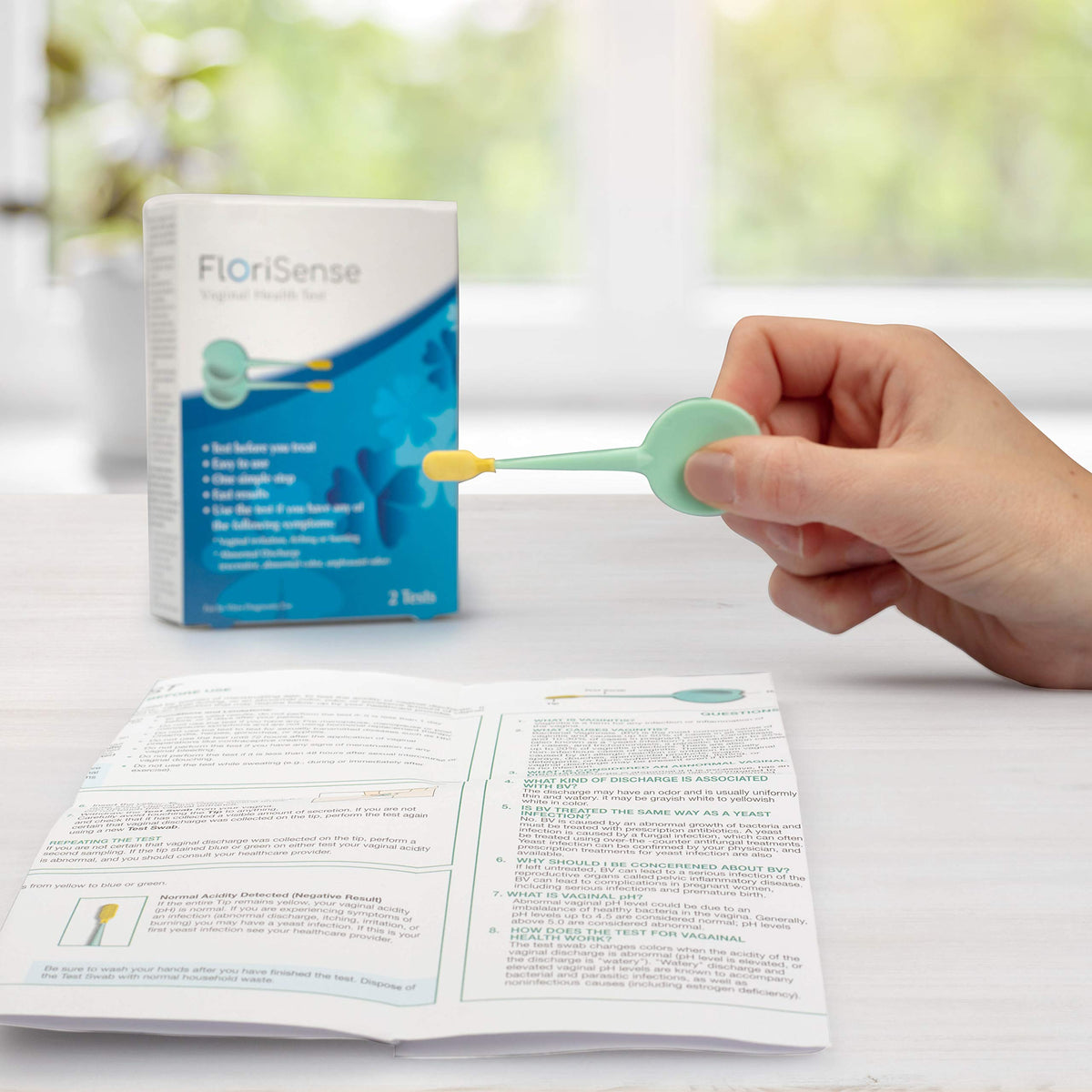 FloriSense Vaginal Health pH Test Kit - OTC Vaginal Acidity Test - Bacterial Vaginosis and Yeast Infections - 2 Swabs, Detect Feminine Imbalance