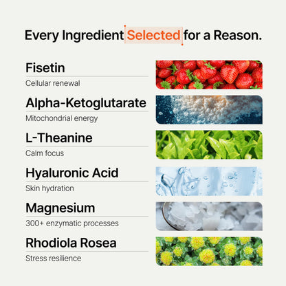Novos Core - Clinically Studied Daily Longevity Supplement - 12 Active Ingredients for Healthy Aging, Energy, Cognition & Skin Health - Human Clinical Trial Backed - Orange Flavored - 30 Servings
