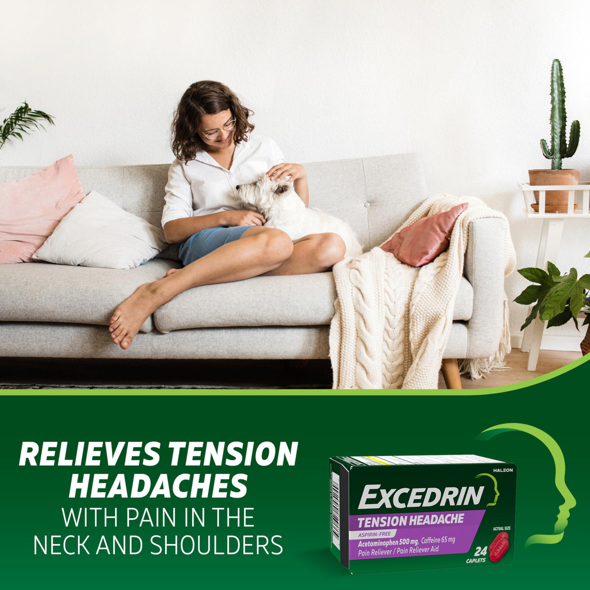 Excedrin Tension Headache Relief Caplets Without Aspirin for Head, Neck and Shoulder Pain Relief - 100 Count