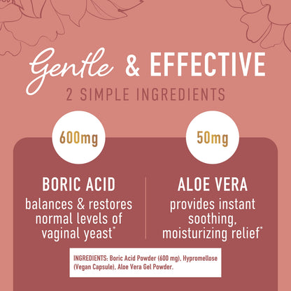 Boric Acid Suppositories for Women - 600mg - for pH Balance, Vaginal Odor & Itching - Feminine Intimate Health