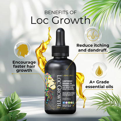 Lion Locs Growth & Scalp Oil for Locs, Braids & Natural Hair - Promotes Healthy Growth, Hydration & Scalp Comfort - Lightweight, Vegan (4oz)