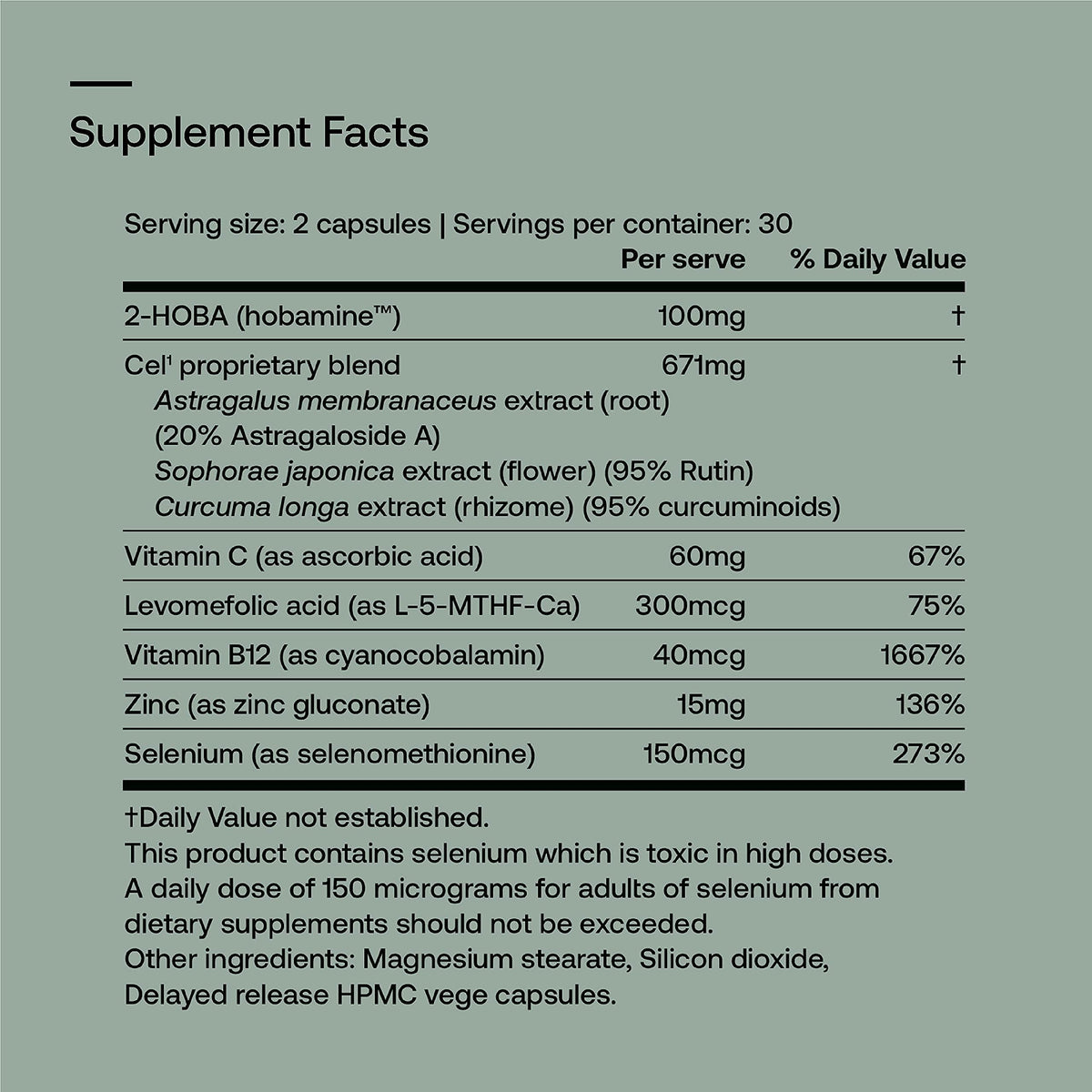 SRW Laboratories Cel¹ Stability - Stem Cell Supplement with 2-HOBA - Supports Stress Defence, DNA Structure & Youthful Cell Function - 60 Capsules