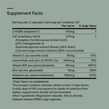SRW Laboratories Cel¹ Stability - Stem Cell Supplement with 2-HOBA - Supports Stress Defence, DNA Structure & Youthful Cell Function - 60 Capsules