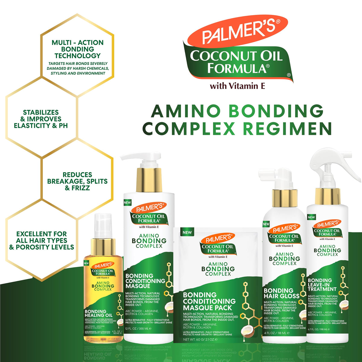 Palmer's Amino Bonding Complex Hair Oil, Healing Treatment with Coconut Oil & Vitamin E, Heat Protectant, Anti Frizz, Adds Shine, Strengthens & Protects Hair Growth, All Hair Types, 4 fl oz