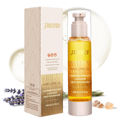 JANICORN Leave-In Hair Oil - Nourishing & Conditioning Oil with Jojoba & Argan Oils, Frankincense & Lavender Aroma, Smoothness & Frizz Control for Dry or Damaged Hair, 3.4 fl oz / 100 ml