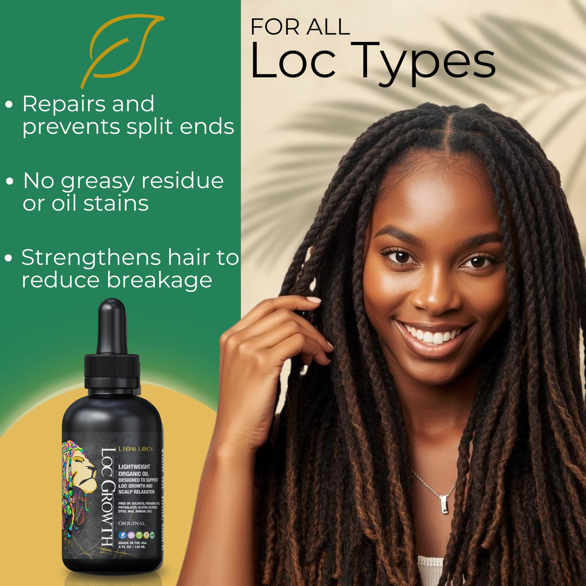 Lion Locs Growth & Scalp Oil for Locs, Braids & Natural Hair - Promotes Healthy Growth, Hydration & Scalp Comfort - Lightweight, Vegan (4oz)