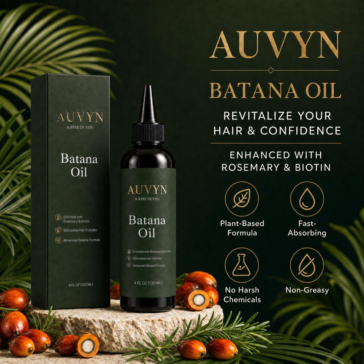 AUVYN Batana Oil for Hair Growth, Premium Scalp Treatment with Rosemary & Biotin, Hair Serum for Thicker, Stronger & Shinier Hair, Men & Women, 4 Fl Oz