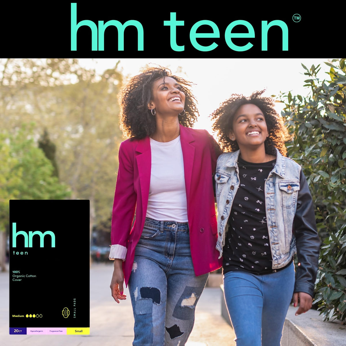 HM Teen - Pads for Teens - 100% Organic Cotton Pad Topsheet - Non Toxic Teen Pads with Wings
