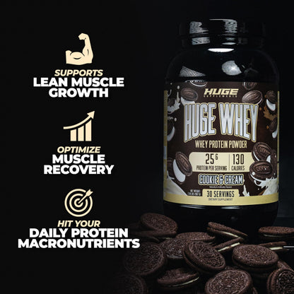 Huge Supplements Whey Protein Concentrate Powder, 25g Protein Per Serving, 5g BCAA