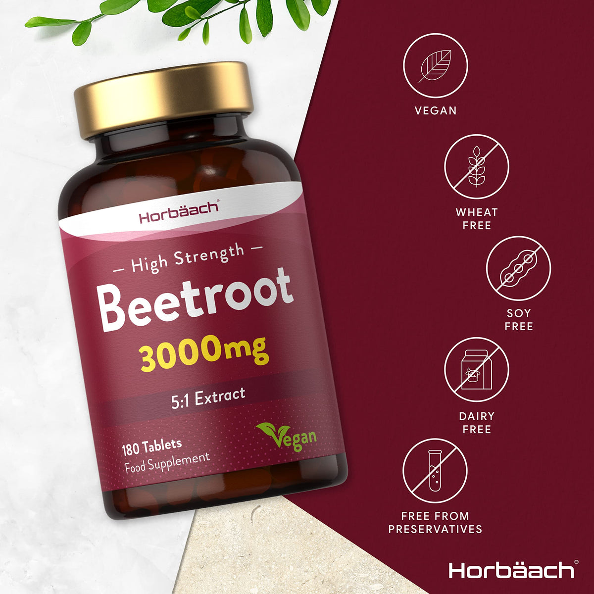 Beetroot Tablets 3000mg - 180 Count - High Strength 5:1 Extract Supplement - Nitric Oxide