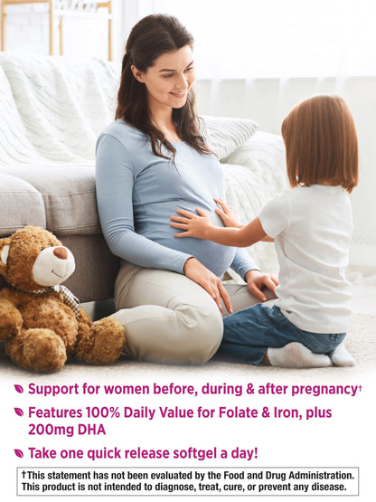 Prenatal Vitamins with DHA and Folic Acid - 60 Softgels - Non-GMO & Gluten Free Supplement