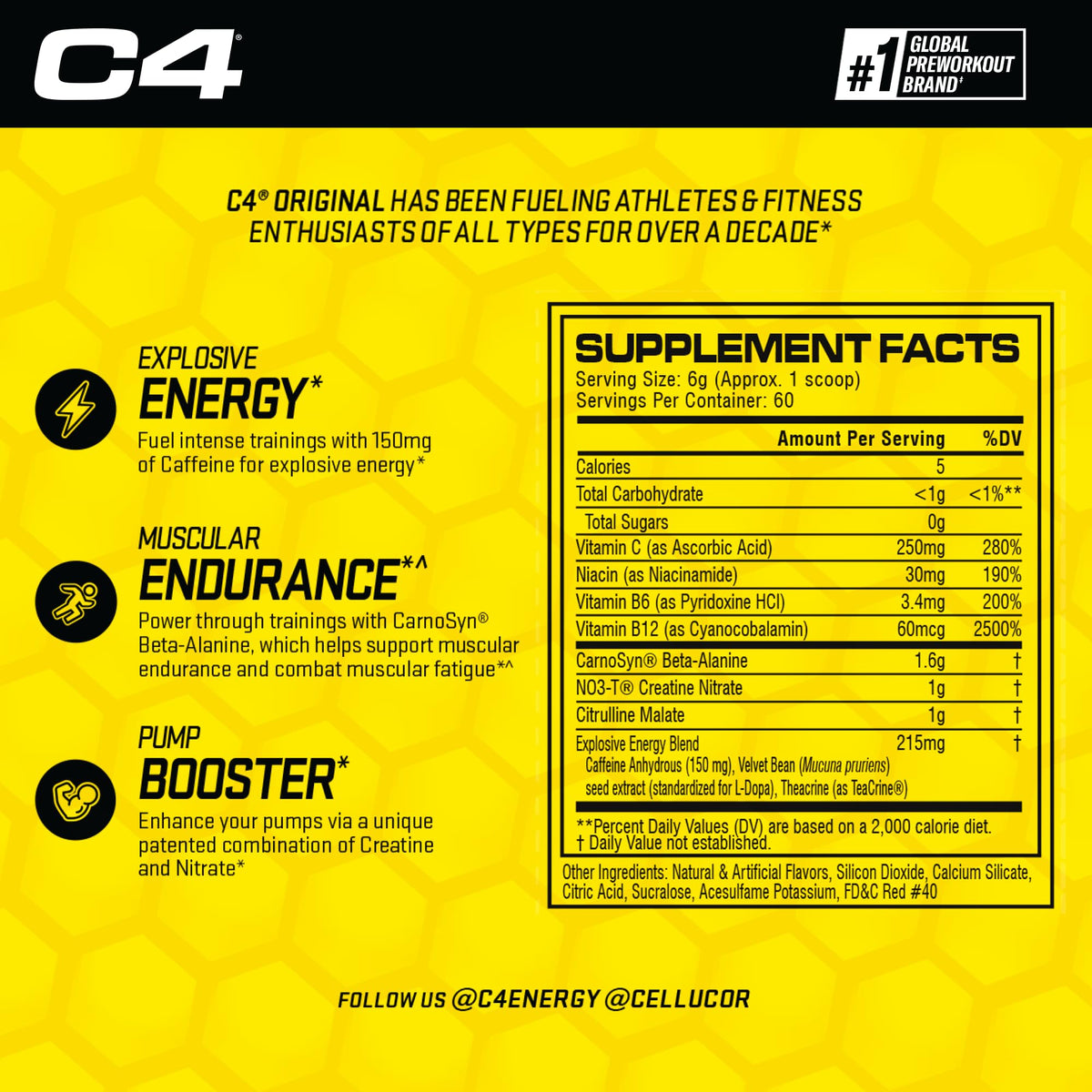 C4 Original Pre Workout Powder Fruit Punch - Vitamin C for Immune Support - Sugar Free