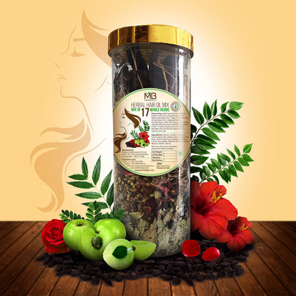 MB Herbals Hair Oil Mix - 17 Whole Herbs Blend for DIY Hair Oil - Amla, Hibiscus, Neem, Fenugreek, Curry Leaves, & More - Traditional Herbal Mix - 3.5 oz (100g)