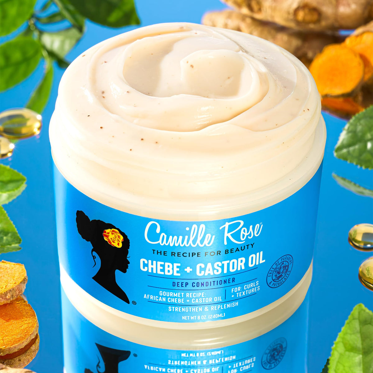 Camille Rose Black Castor Oil + Chebe Hair Strengthening Oil + Deep Conditioner for Dry, Damaged Hair - Strengthen & Replenish Moisture, Revitalize Textured, Curly Hair