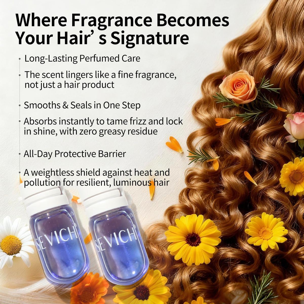 SEVICH Perfume Hair Oil Capsules 10-Pack, 2-in-1 Hair Treatment & Lightweight Serum, Heat & UV Protection, Frizz Control & Shine, Portable Travel Hair Care for All Hair Types