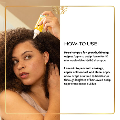 Chéribé Hair Growth Oil & Scalp - 100% Chebe Complex + Rosemary & Annatto to Nourish Roots, Soothe Dry Scalp, Boost Growth, Repair - Hair Oils for Textures 2A-4C - Porosities, Sulfate Free - 2.5 fl oz