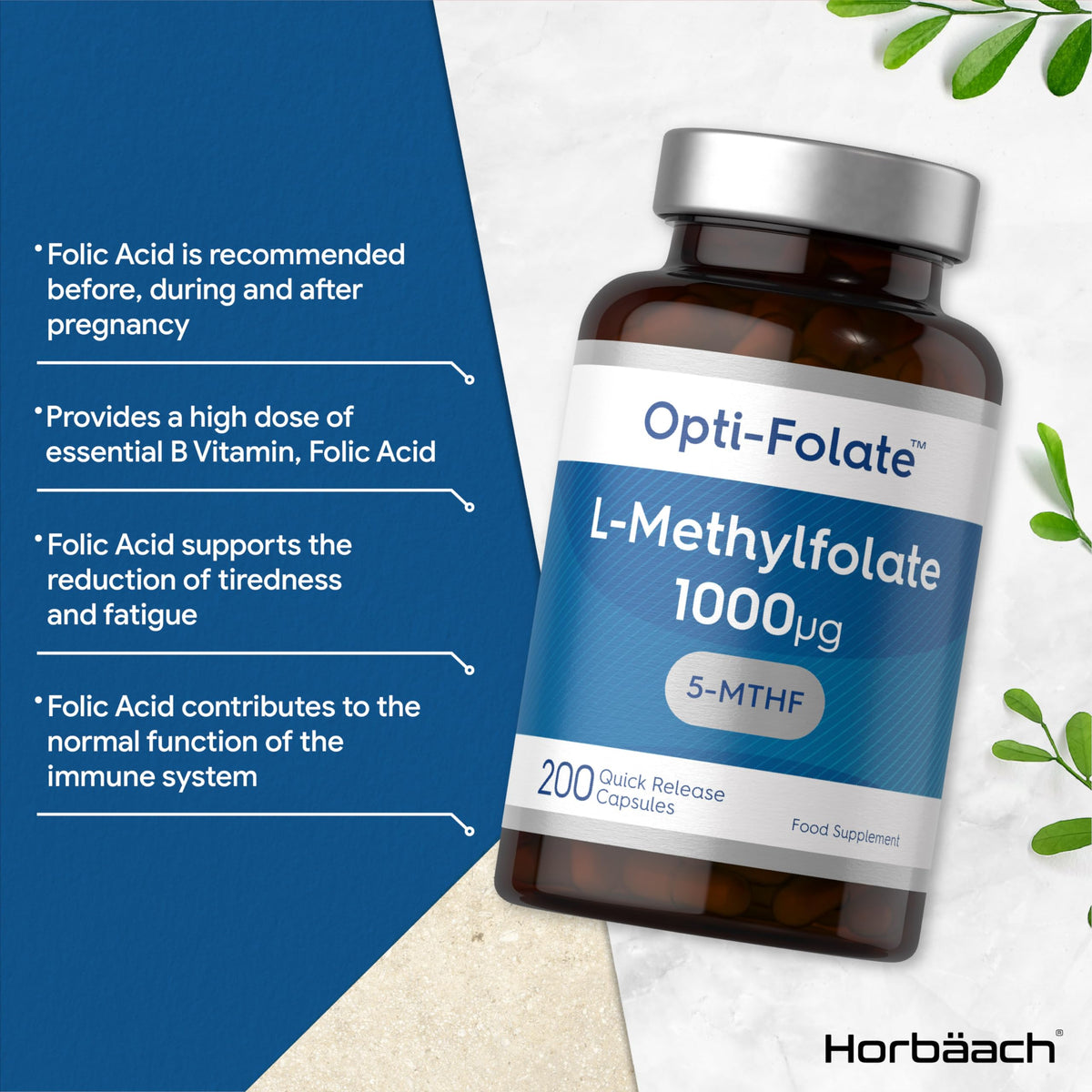 L-Methylfolate 1000ug - 200 Capsules - 5-MTHF Folate Supplement - Active Form