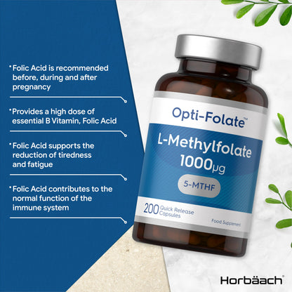 L-Methylfolate 1000ug - 200 Capsules - 5-MTHF Folate Supplement - Active Form