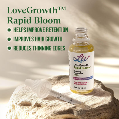 LIV LoveGrowth Rapid Bloom Scalp Nourishing Oil, Supports Healthy Hair Growth and Length Retention, Lightweight Non-Greasy Hair Growth Oil for Hair, Rosemary Peppermint Infused, 1.6 fl oz 47 mL