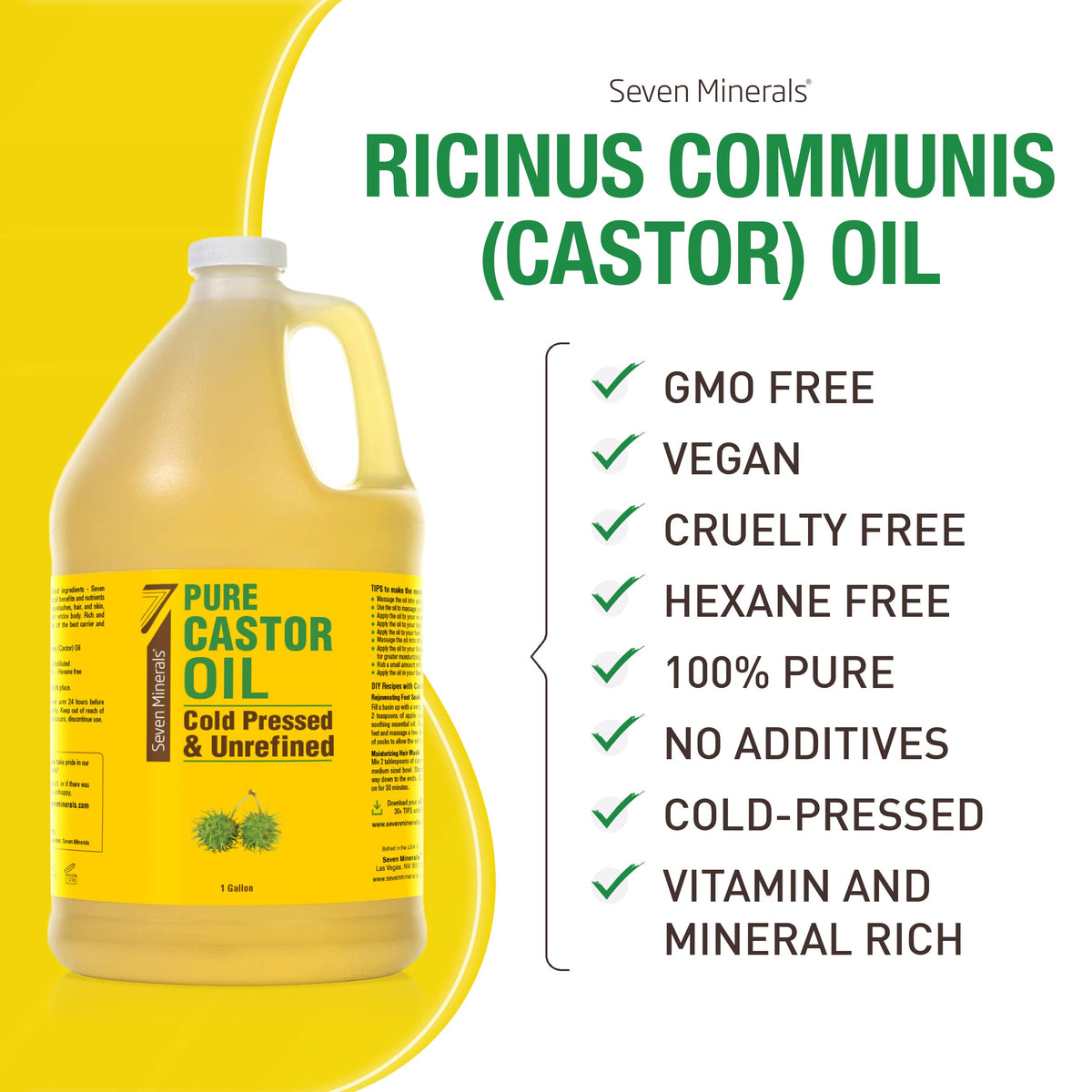 Unrefined Hexane-Free Castor Oil, 128 fl oz - For Hair Growth, Thicker Lashes & Brows, Dry Skin, Joint Pain