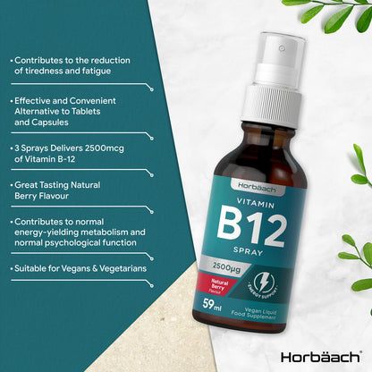 Vitamin B12 Spray 2500mcg - 59ml - High Strength Supplement - Natural Berry Flavour