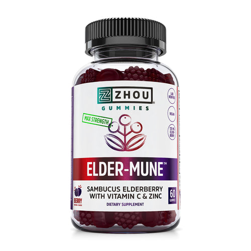 Zhou Nutrition Elder-Mune Sambucus Elderberry Gummies with Zinc and Vitamin C 