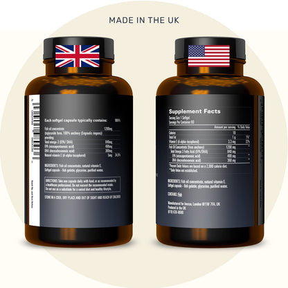 Omega 3 Fish Oil 1200mg (480mg EPA/360mg DHA per capsule) High Strength, Ultra Pure