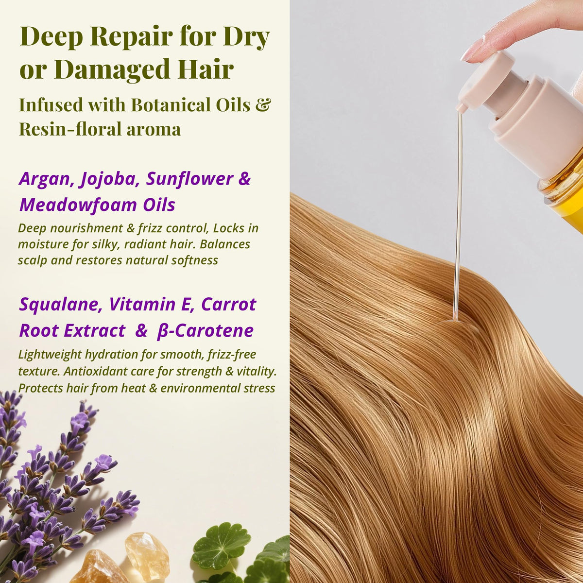 JANICORN Leave-In Hair Oil - Nourishing & Conditioning Oil with Jojoba & Argan Oils, Frankincense & Lavender Aroma, Smoothness & Frizz Control for Dry or Damaged Hair, 3.4 fl oz / 100 ml