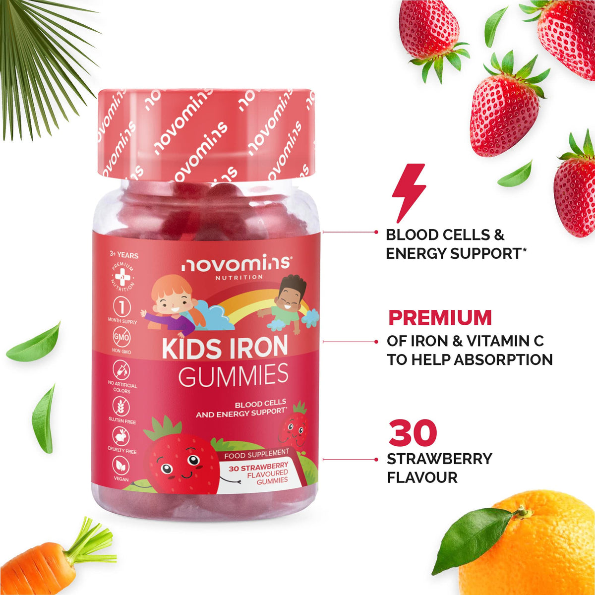 Kids Iron Gummies - Iron Supplement for Kids - Energy & Immune System - Vegan