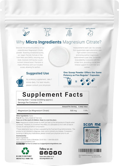 Magnesium Citrate Powder, 2lbs - Unflavored Magnesium Supplement - Relaxation and Nutrient Utilization - Easily Absorbed Formula - Non-GMO, Vegan, Gluten Free