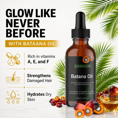 SANOOR Batana Oil for Hair, Lash, Brow & Skin Care, Premium Cosmetic Oil for Scalp Massage, Hair Lengths, Ends, Eyebrows, Eyelashes & Dry-Feeling Skin, 60 ml