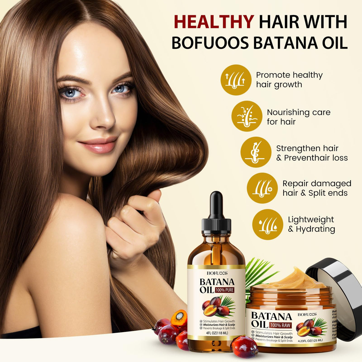 Bofuoos Raw Batana Oil for Hair Growth, 100% Natural Organic from Honduras