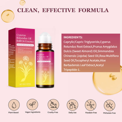 ZIIDII Cyperus Rotundus Oil Serum Roll-On, Natural Cyprus Cypress Oil for Hair Removal, Hair Growth Inhibitor to Reduce Unwanted Body Hair, Soothes & Smooths Skin, 2.02 Fl Oz