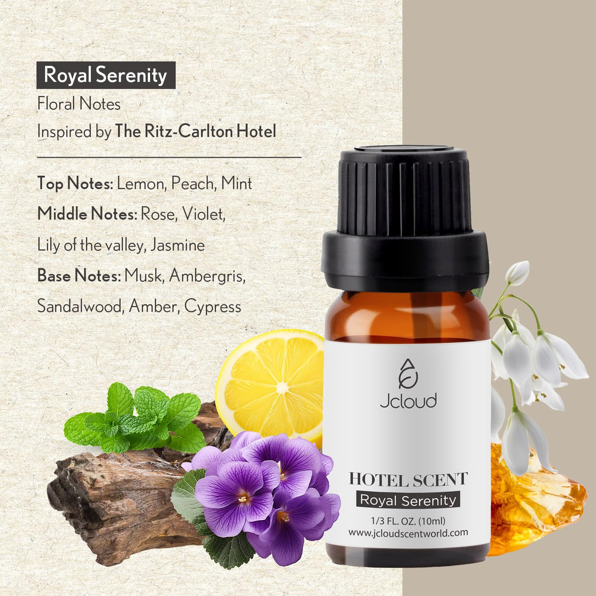 JCLOUD Royal Serenity Essential Oil Inspired by Ritz-Carlton Hotel - Hotel Collection - Pure Aromatherapy