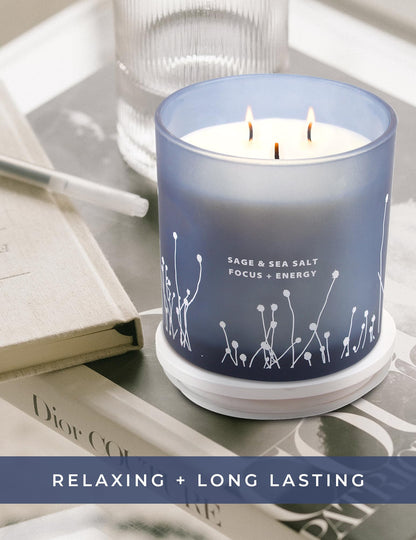 White Sage Sea Salt 3 Wick Candle 14.5 oz - Sage Candles for Cleansing House - Large Soy Candles