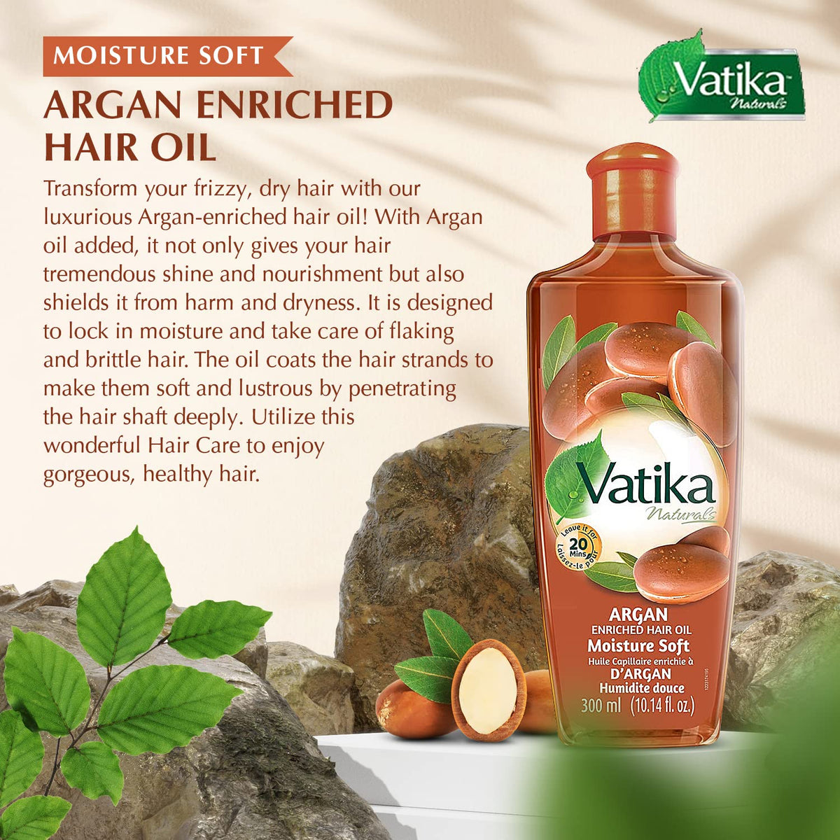 Dabur Vatika Naturals Enriched Hair Oil, Natural Moisturizing - Strengthening Serum for Healthy Scalp, Nourishing for Soft, Manageable, Smooth & Silky Hair From Root to Tip (Argan)