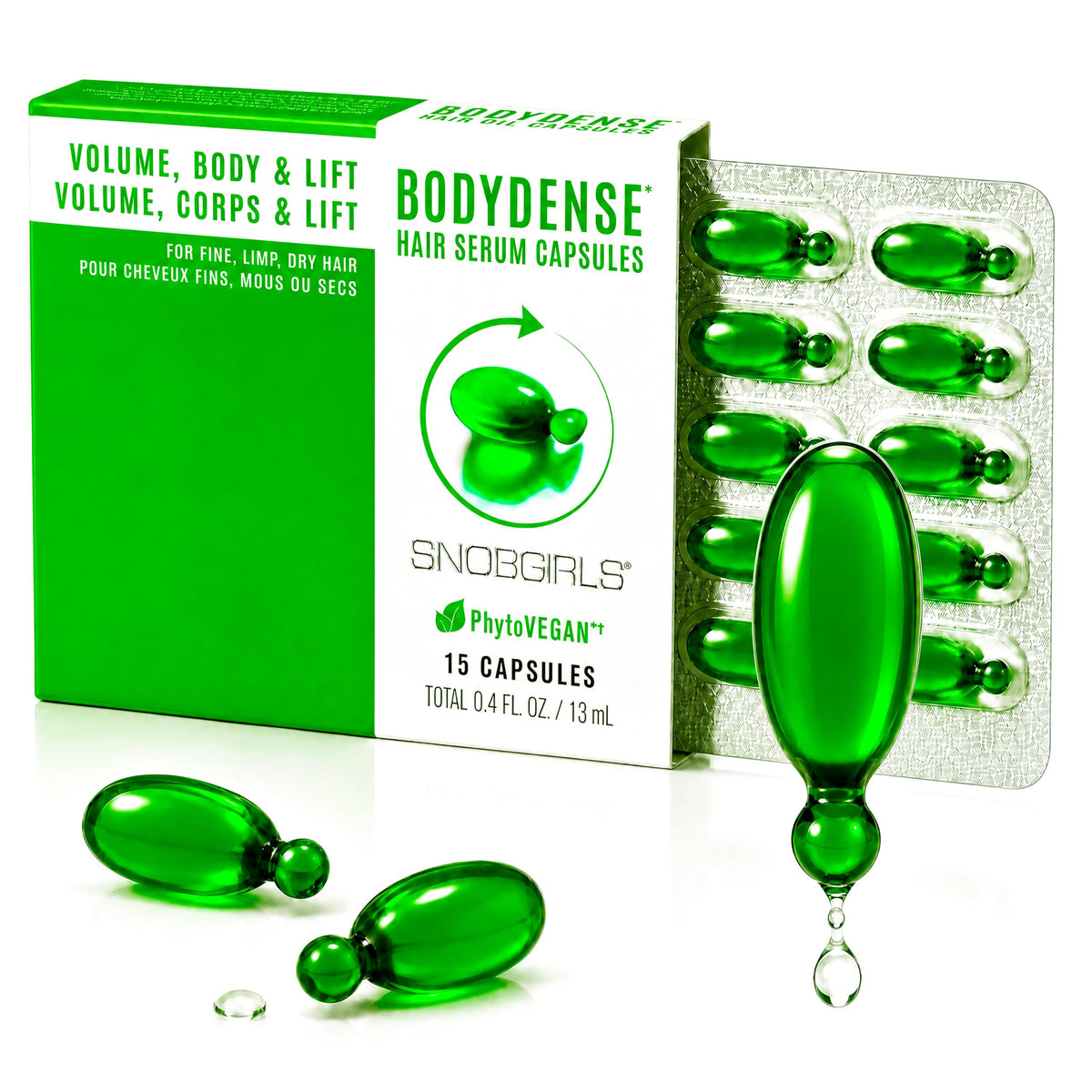 BODYDENSE Volumizing Hair Serum Capsules - Leave-In Hair Serum for Fine, Limp & Fragile Hair - Argan Oil, Peptides & Ceramides - Body, Shine & Heat Protection - Vegan, Mineral Oil Free - 15 Capsules