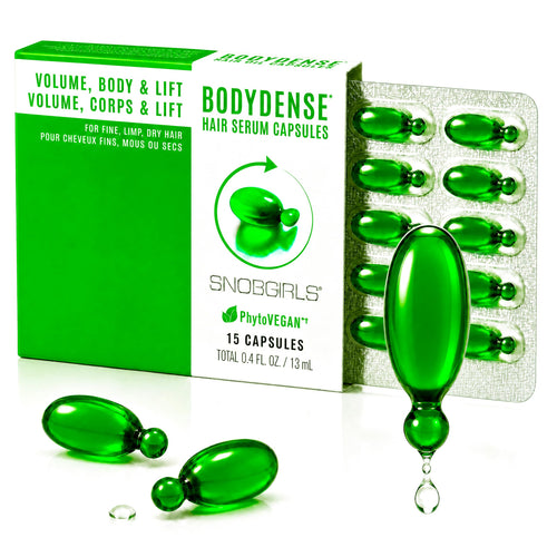BODYDENSE Volumizing Hair Serum Capsules - Leave-In Hair Serum for Fine, Limp & Fragile Hair - Argan Oil, Peptides & Ceramides - Body, Shine & Heat Protection - Vegan, Mineral Oil Free - 15 Capsules