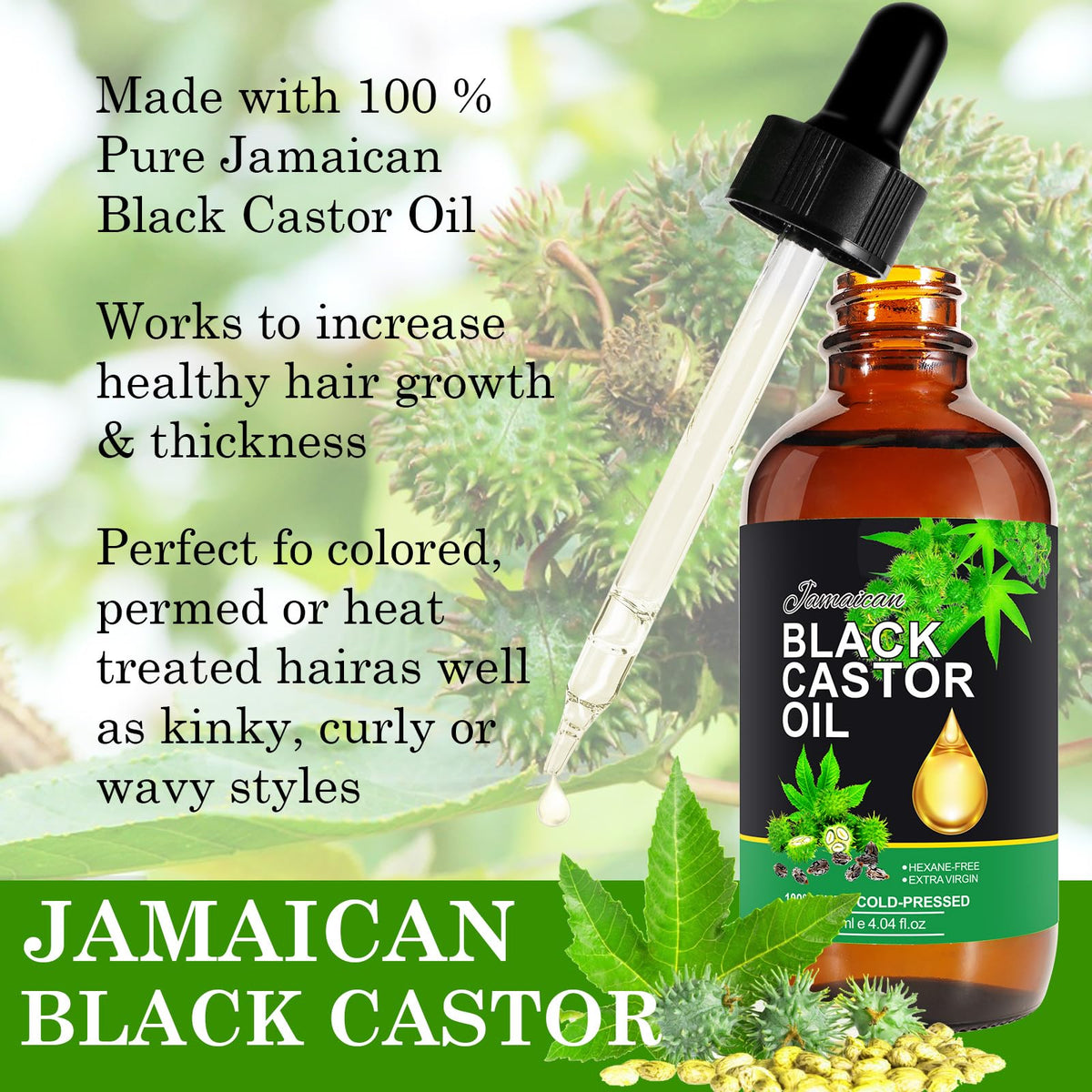 120ML Jamaican Black Castor Oil, Castor Oil Organic Cold Pressed Unrefined, Pure Natural Castor Oil for Hair Growth, Eyelashes & Eyebrows, Deep Cleansing, Skin & Scalp Moisturizer, Nail Care Grow