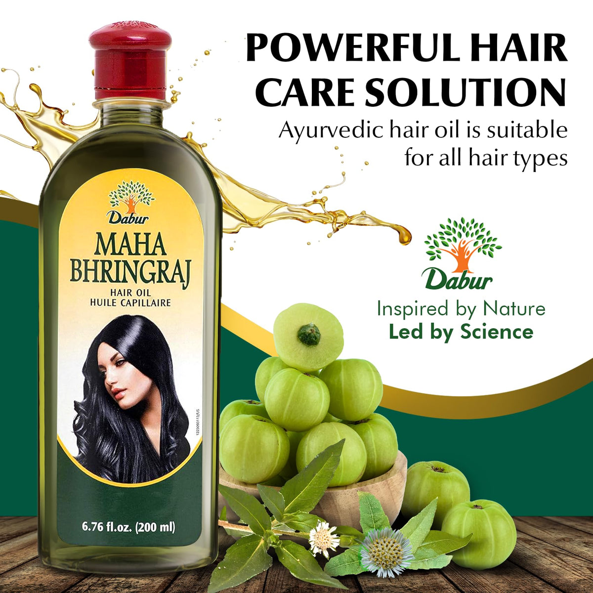 Dabur Maha Bhringraj Herbal Ayurvedic Hair Oil - Infused with Bhringraj Oil for Scalp Nourishment, Soft and Manageable Strands - Oils for Hair and Scalp Massage - 200ML (6.76 fl oz)