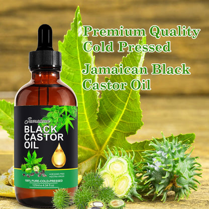120ML Jamaican Black Castor Oil, Castor Oil Organic Cold Pressed Unrefined, Pure Natural Castor Oil for Hair Growth, Eyelashes & Eyebrows, Deep Cleansing, Skin & Scalp Moisturizer, Nail Care Grow