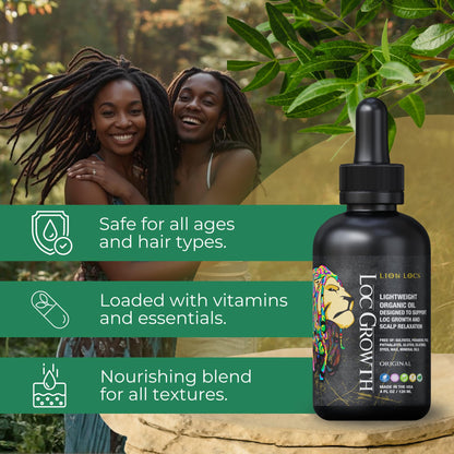 Lion Locs Growth & Scalp Oil for Locs, Braids & Natural Hair - Promotes Healthy Growth, Hydration & Scalp Comfort - Lightweight, Vegan (4oz)