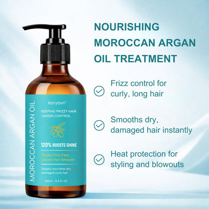 XORYTEN Moroccan Argan Oil - Nourishing & Smoothing Hair Oil for Long,Curly, Dry,Frizzy& Damaged Hair - Moroccan Hair Oil Treatment for Heat Protection & Frizz Control–3.4 Fl Oz