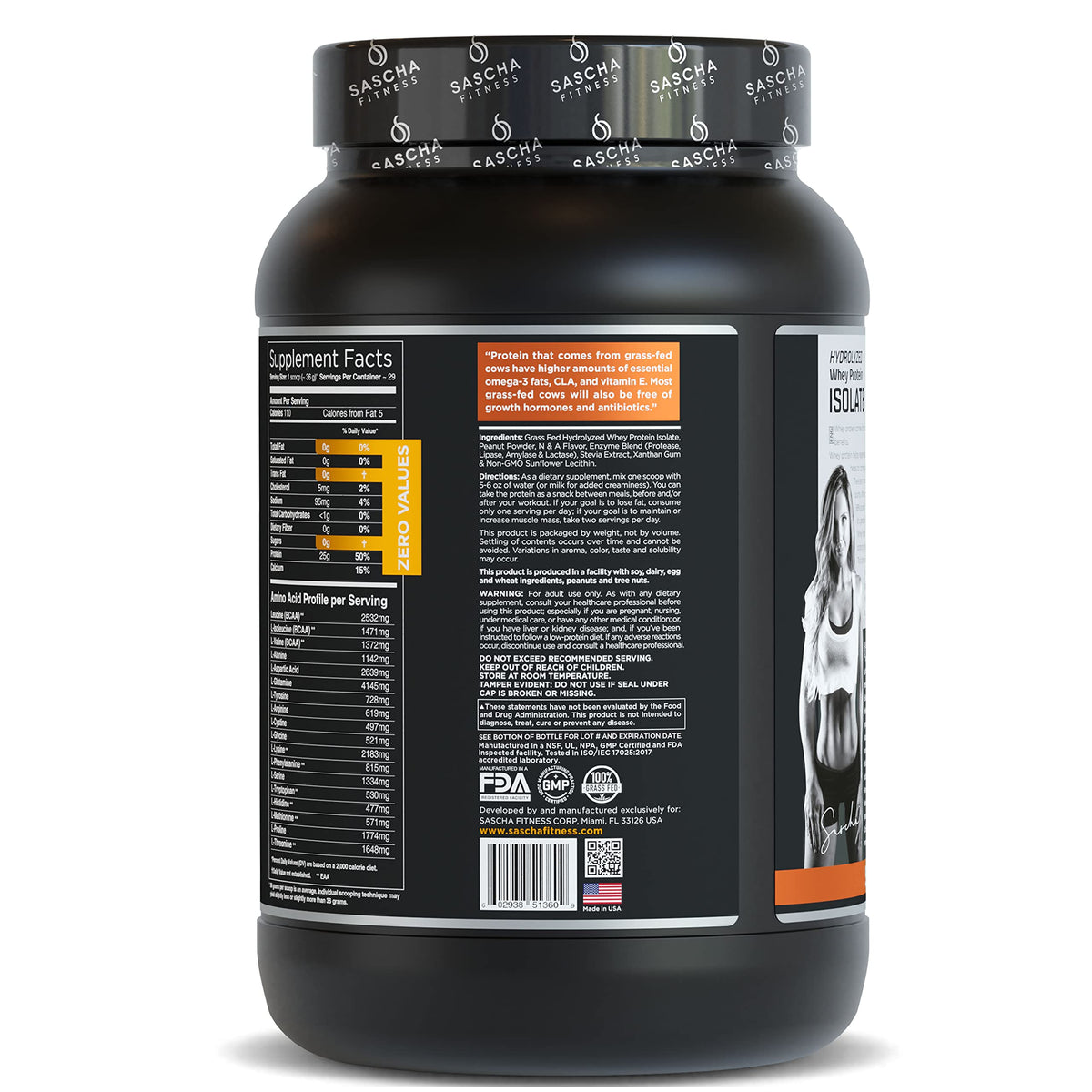 SASCHA FITNESS Hydrolyzed Whey Protein Isolate,100% Grass-Fed ,2.3 Pounds