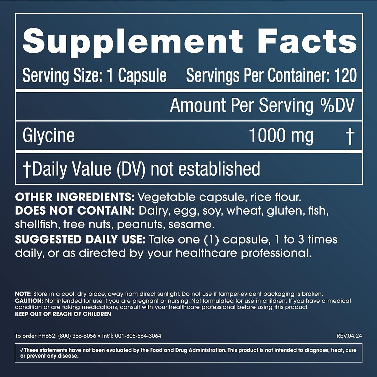 ProHealth Pure Glycine, 1000 mg Per Capsule - Promotes Restful Sleep & Morning Wakefulness, Supports Relaxation - Clinically Studied - Third-Party Tested - 120 Capsules
