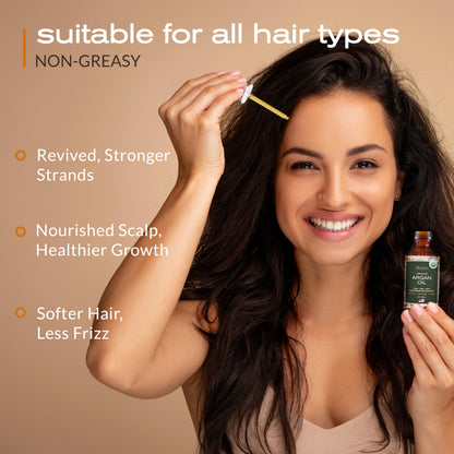 Ella & Eden Organic Argan Oil Of Morocco - 100% Pure Cold-Pressed USDA Certified Unrefined Moroccan Argan Oil for Hair, Face & Skin - 4 Fl Oz Glass Bottle