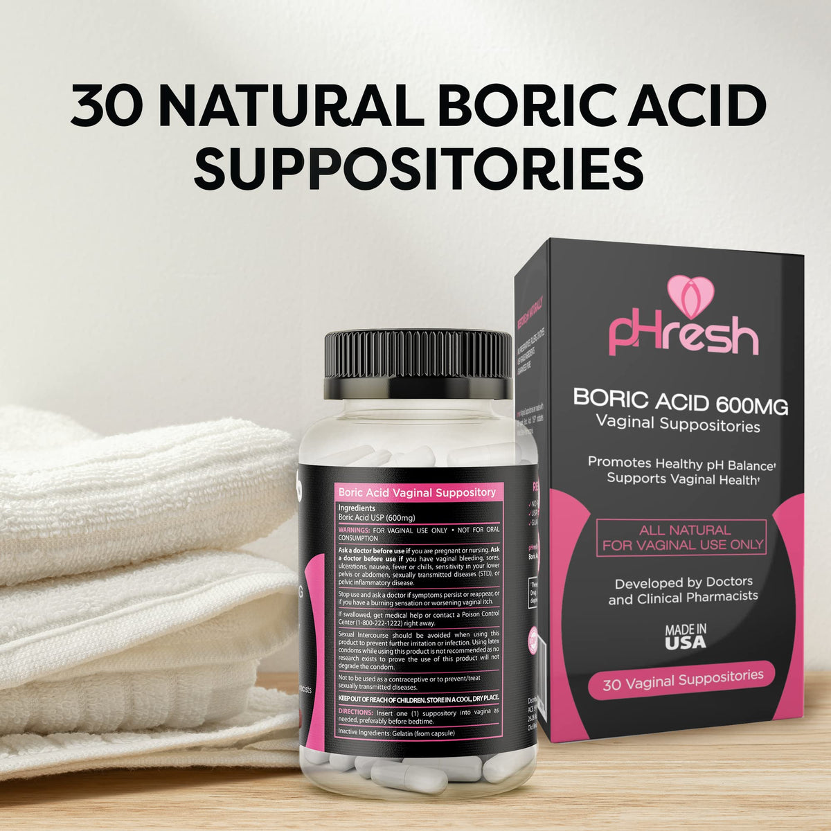 pHresh Boric Acid Suppositories and DIM Supplement