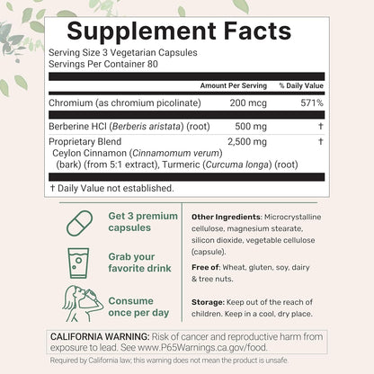 Micro Ingredients Berberine with Ceylon Cinnamon, 240 Veggie Capsules - High Absorption Berberine HCI Supplement + Turmeric Root & Cinnamon Bark Extract - Non-GMO, Gluten Free