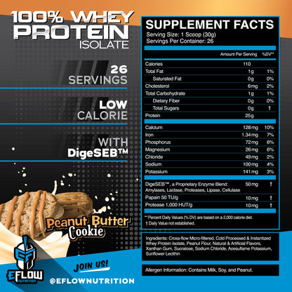 eFlow Nutrition 100% Whey Protein Isolate - Lactose-Free Digestive Enzymes Added